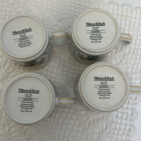 VIlleroy and Boch Basket 1748 Made in Germany Vitro Porcelain Set 4 Mugs - Picture 5 of 10
